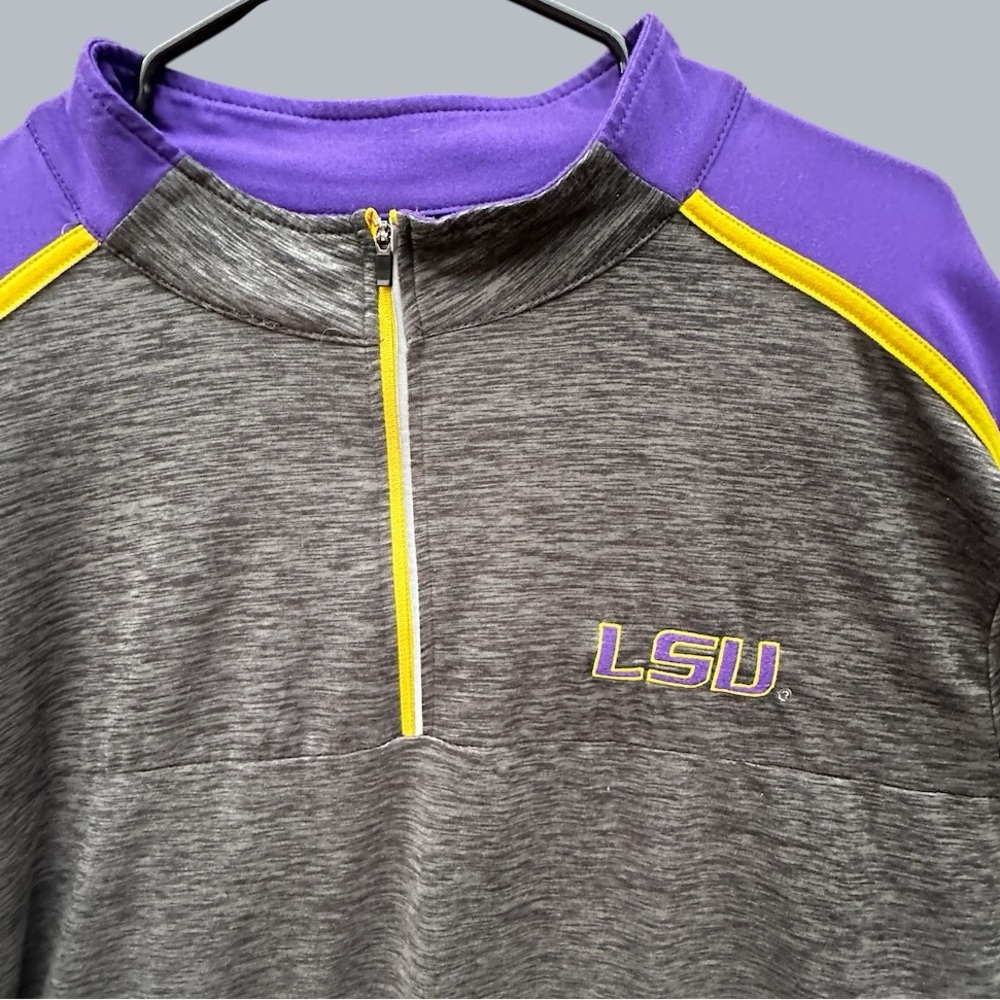 Colosseum LSU Tigers Gray and Purple Men's athletic top quarter zip Size XL